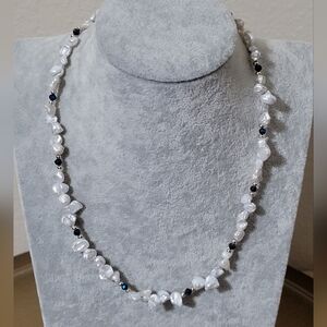 Stunning Keshi Pearl And Cobalt Crystal Necklace